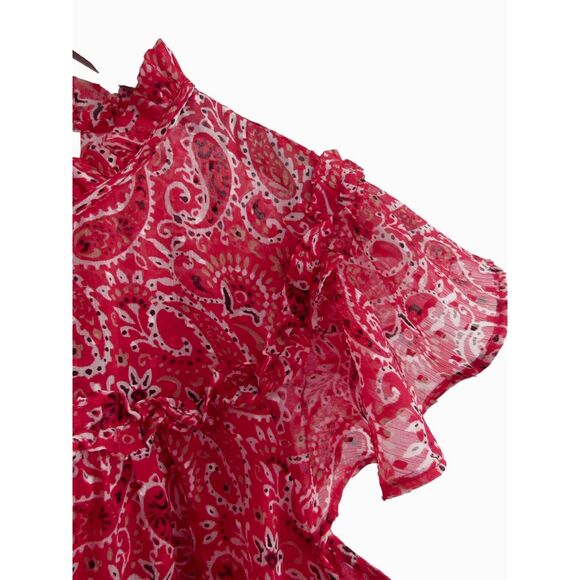 LOFT Red Paisley Lightweight Flowy Ruffle Top Sz M - Picture 2 of 5